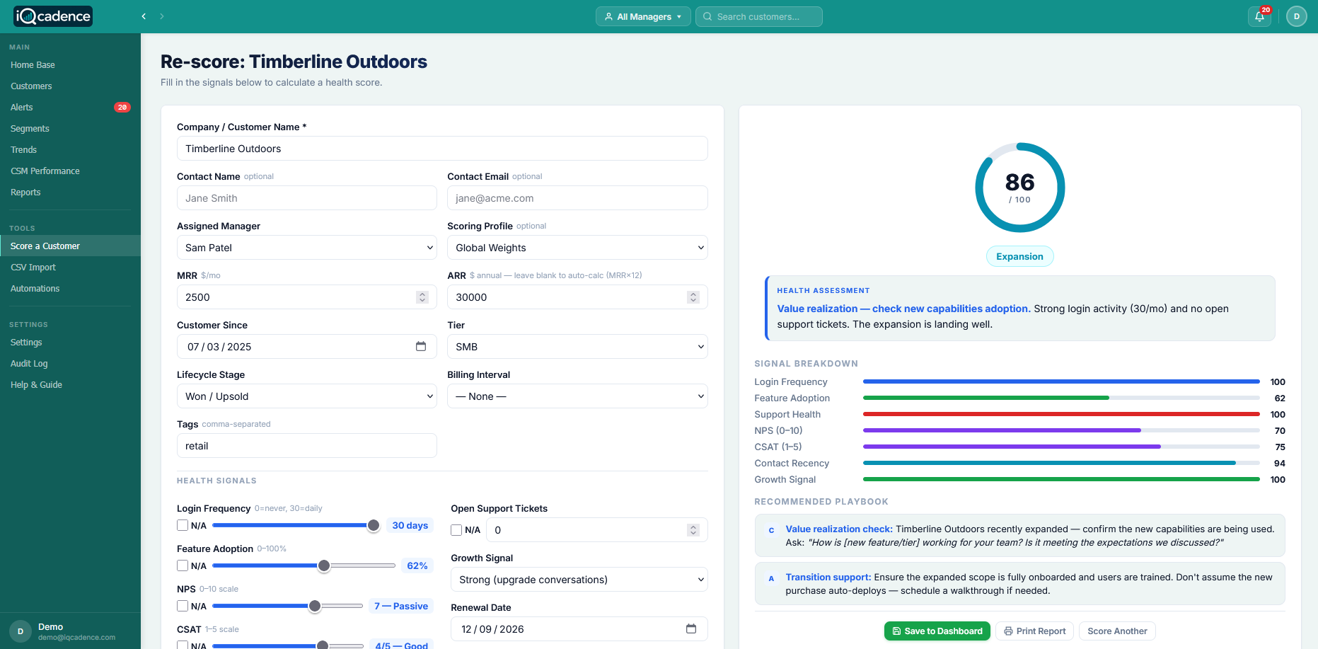 iQcadence Health Scoring